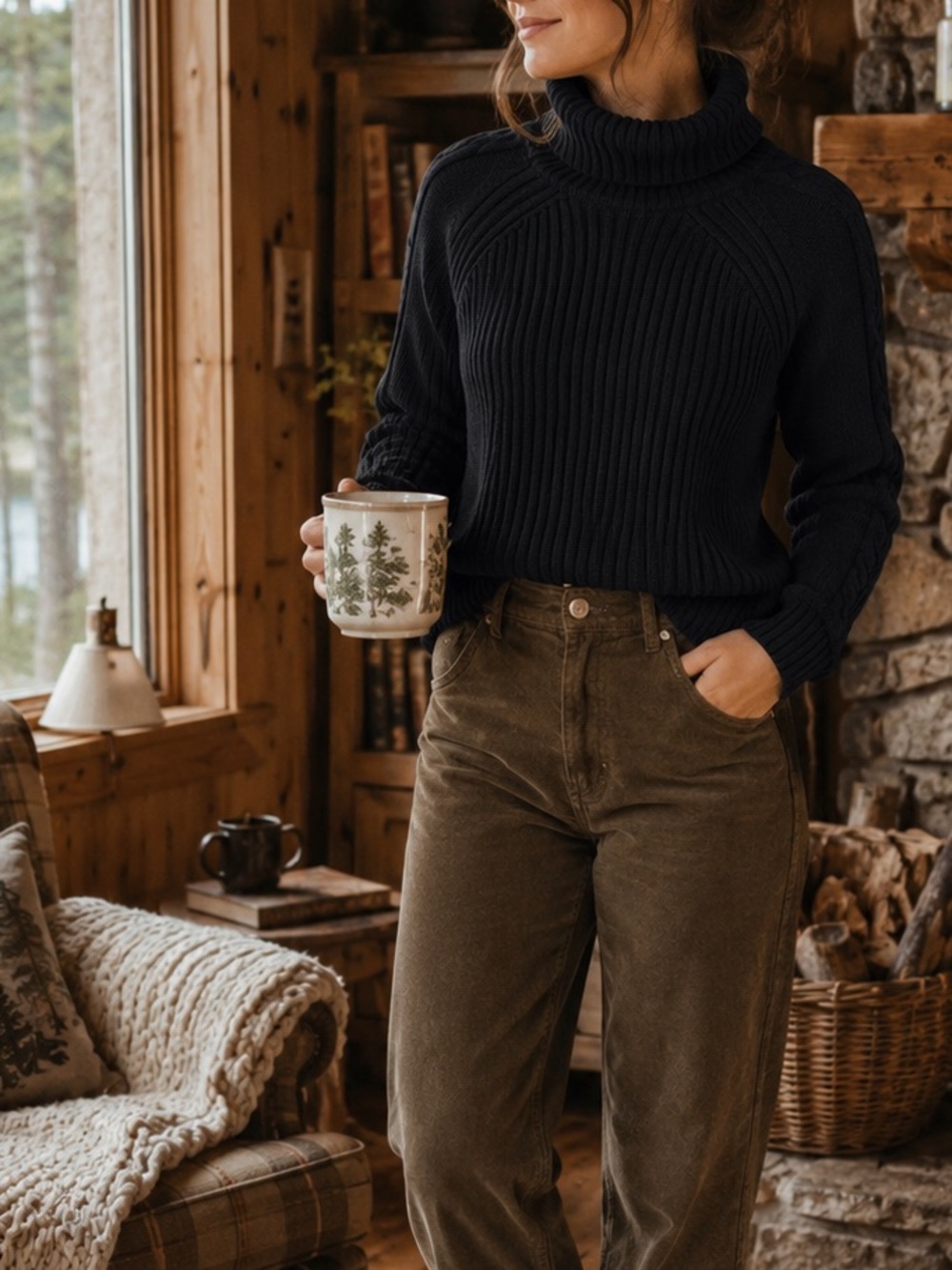 Black Ribbed Turtleneck Sweater Petite Small Cabincore Knit Cozy Cottagecore Top